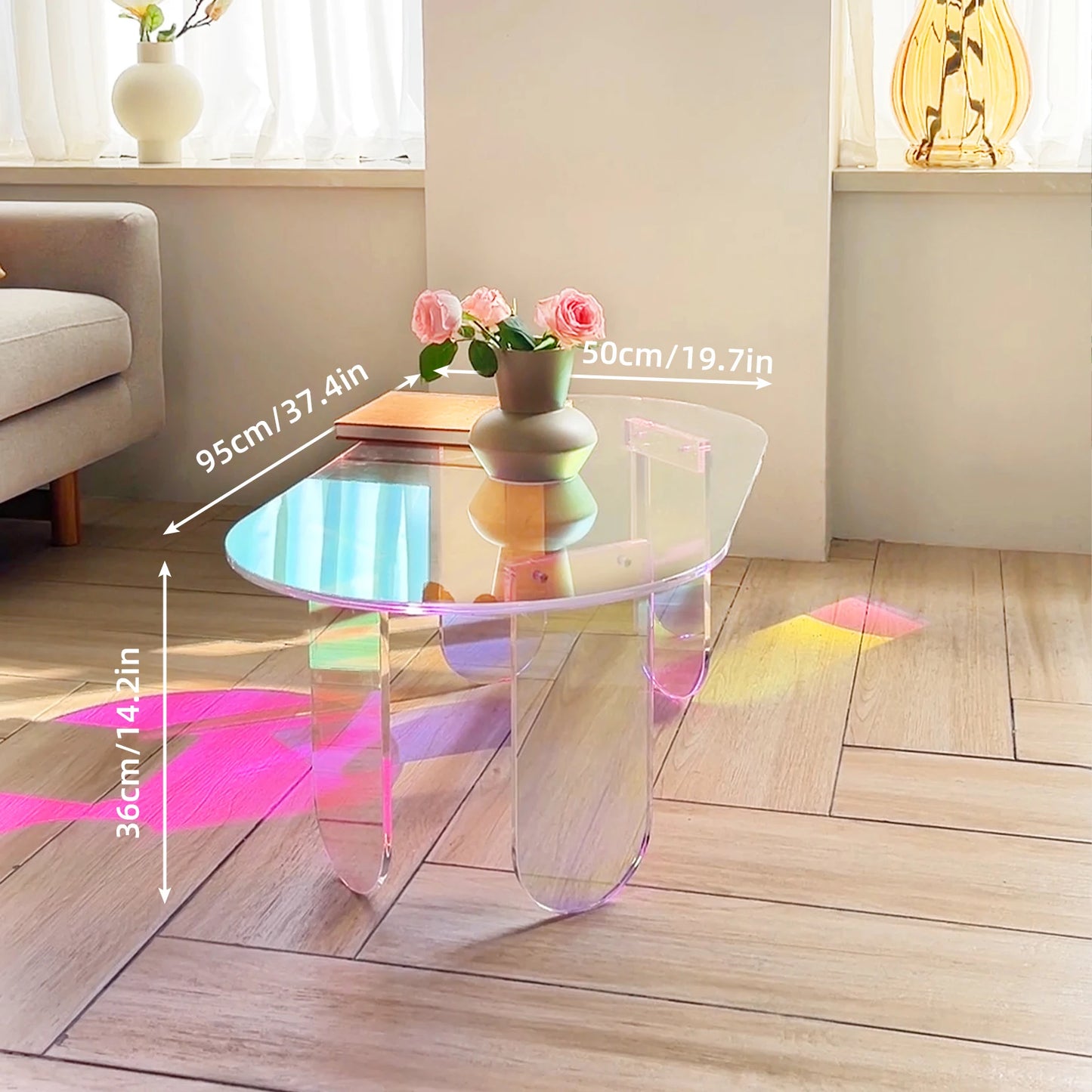 Folded Acrylic Coffee Table Iridescent Oval End Table
