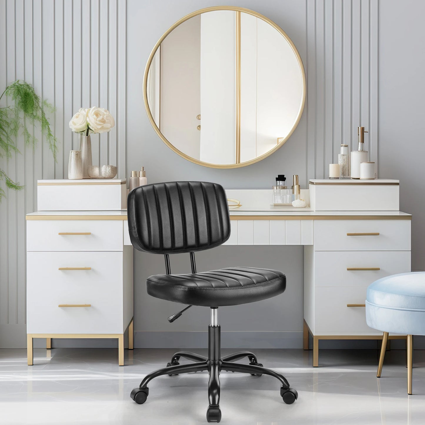 JHK Armless Office Chair With Lumbar Support PU Leather