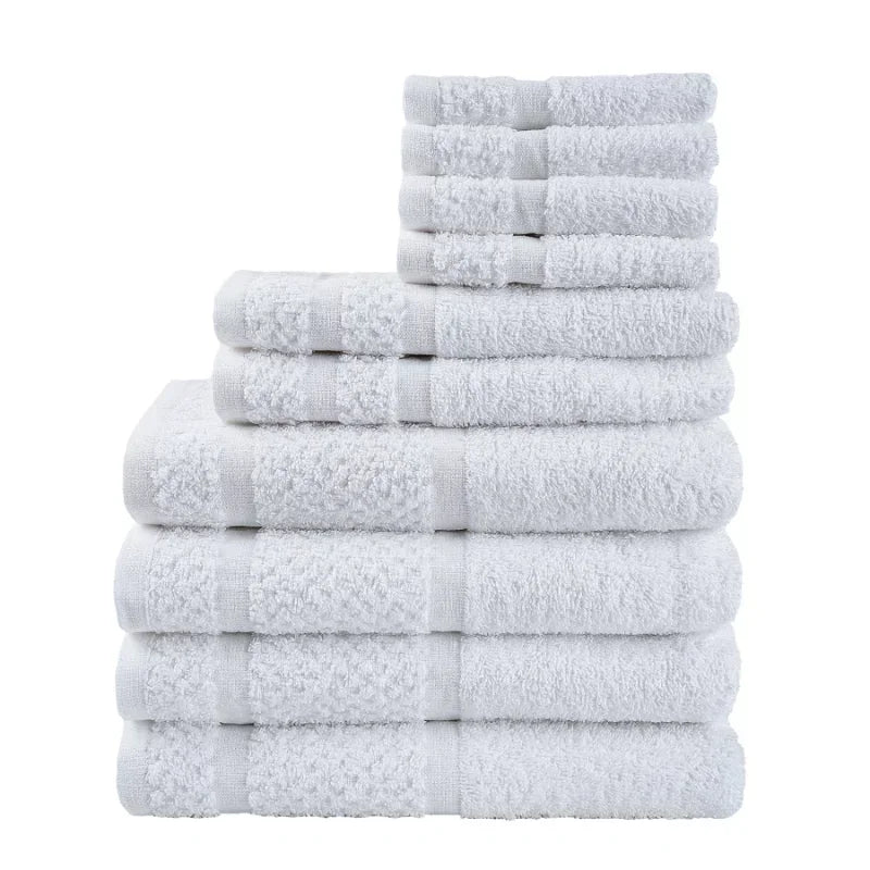 10 Piece Cotton Towel Set With Quick Dry And Durability