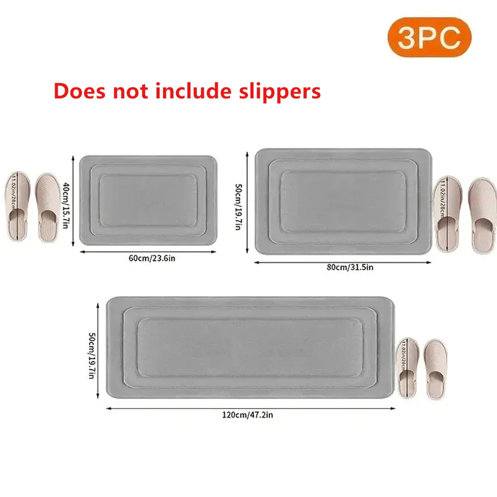 NONECN 3 Piece Absorbent Bath Mats Non Slip Memory Foam