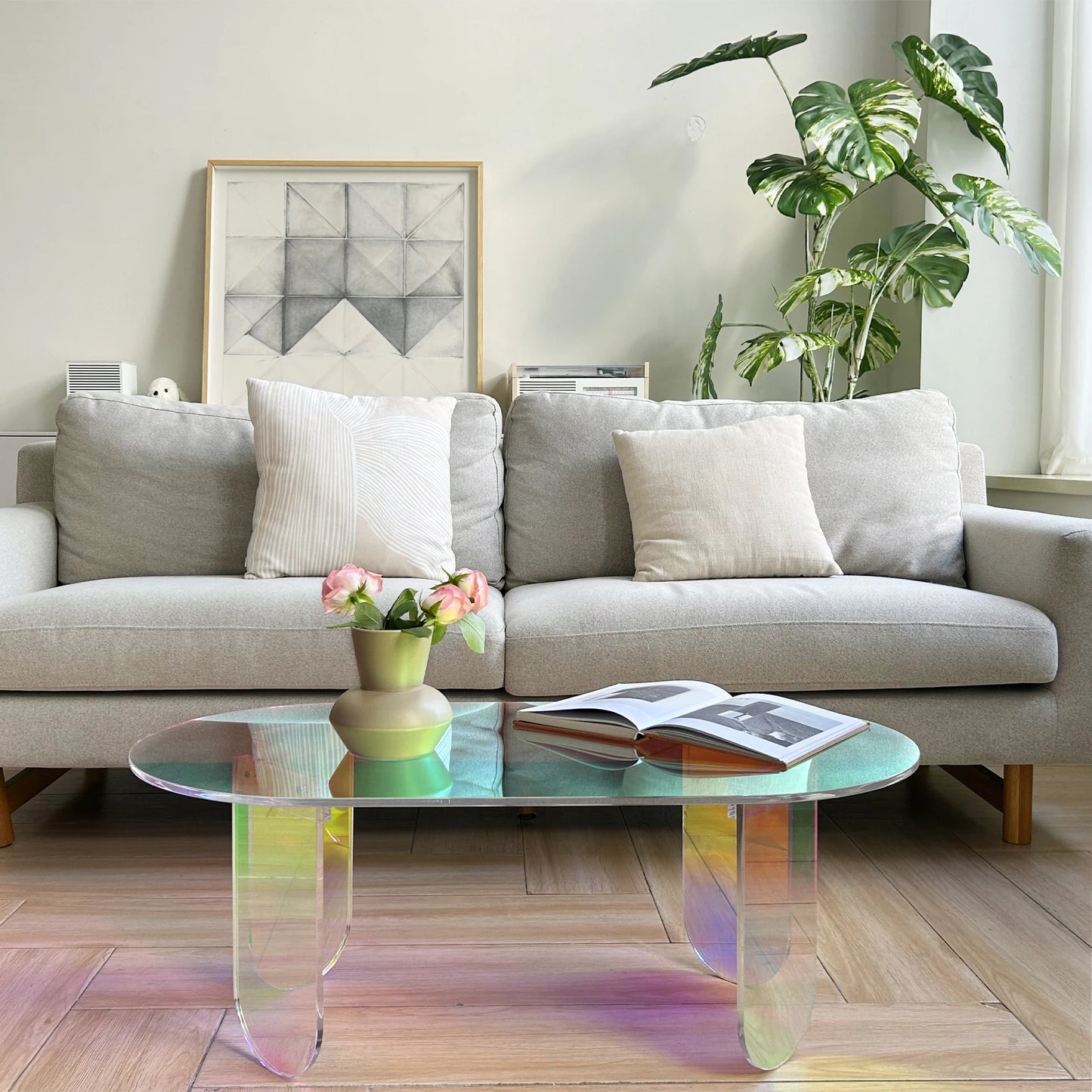Folded Acrylic Coffee Table Iridescent Oval End Table