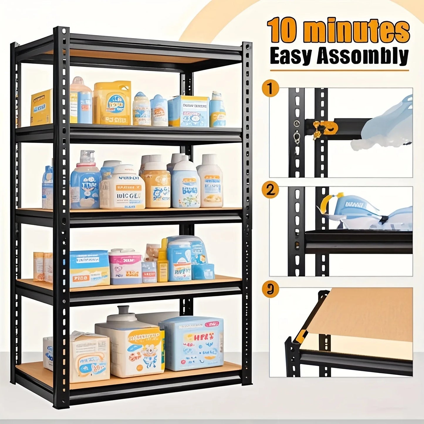 Heavy Duty Garage Racking, 5-Tier Steel Shelving, 2000 Pound Capacity