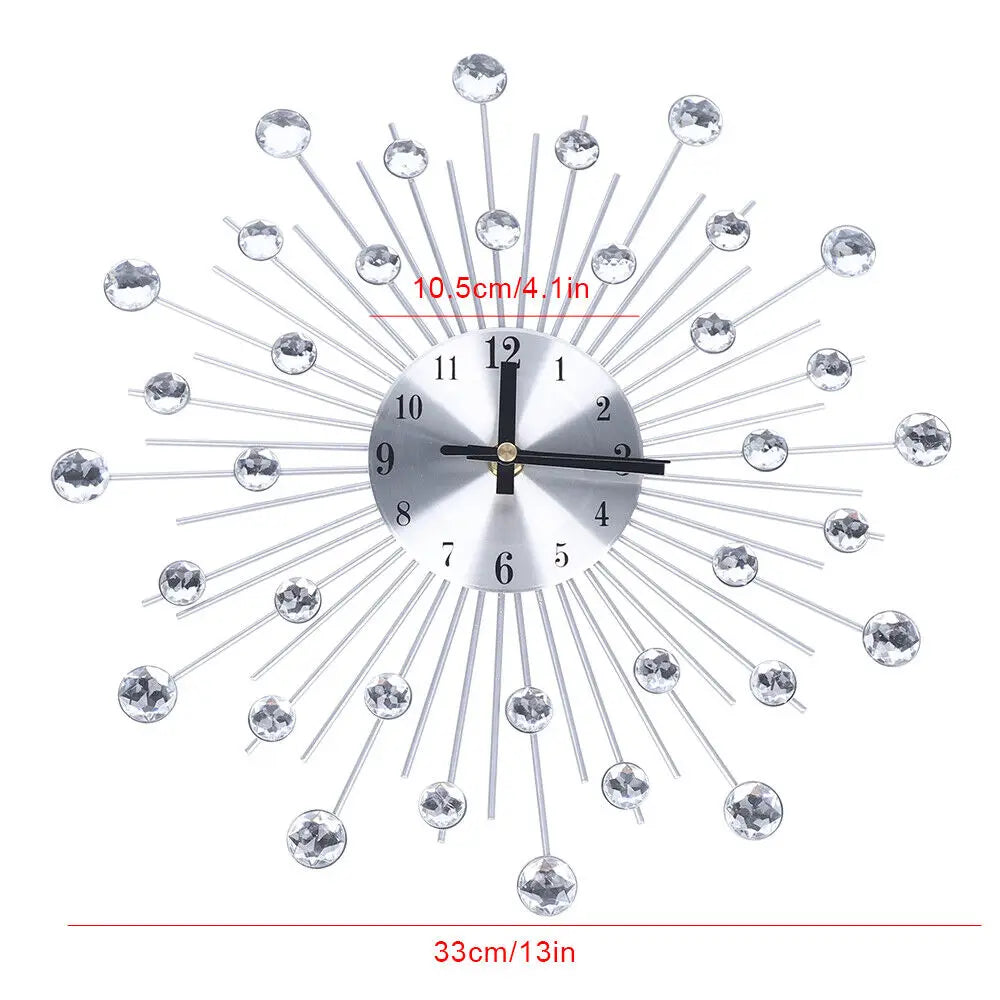 Bymaocar Silent Metal Wall Clock With Glass Crystal Decor