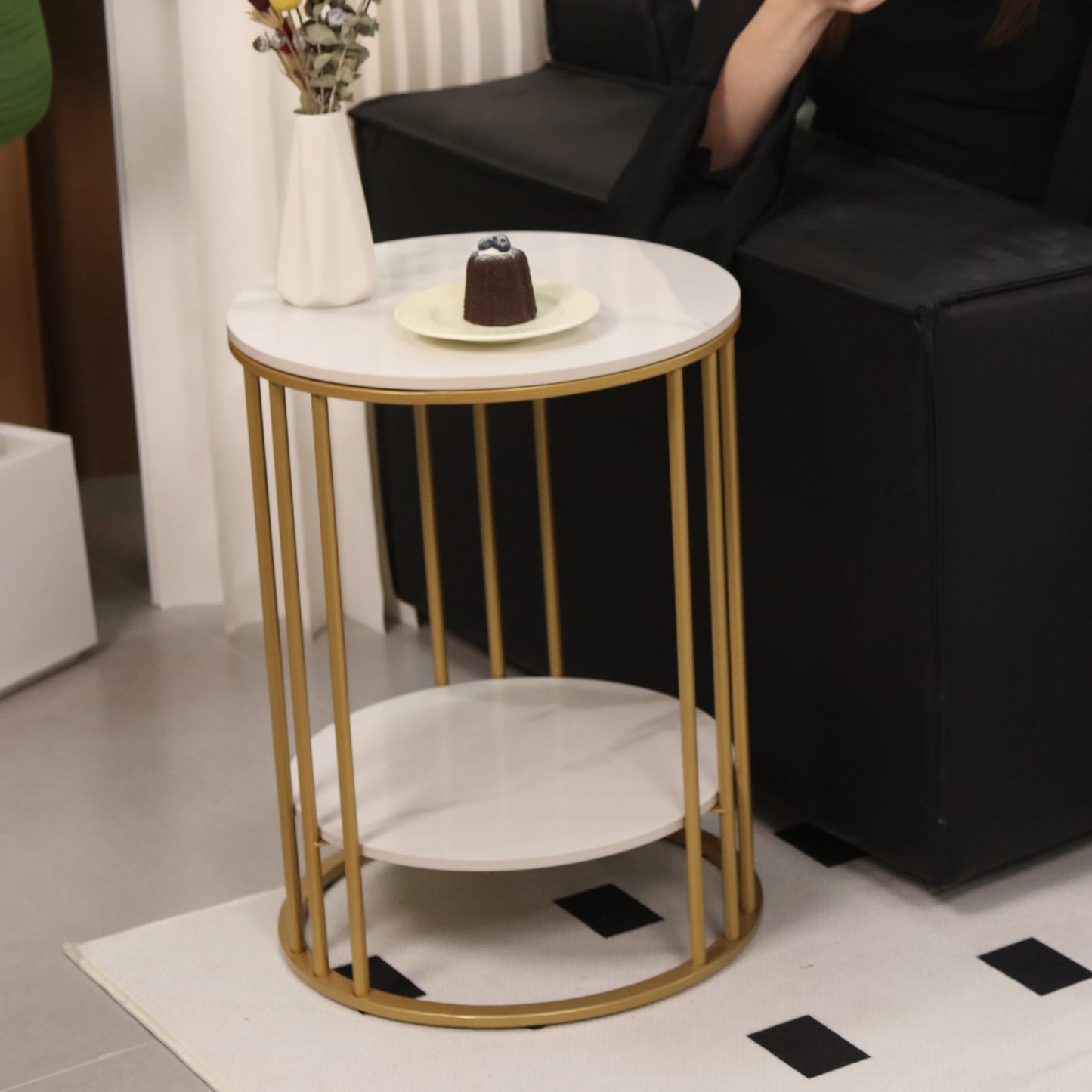 Wisfor Two Tier Round Marble Side Table Living Room Decor