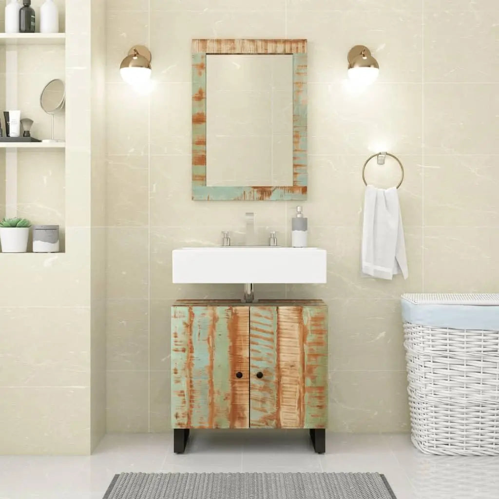 Rustic Reclaimed Wood Bathroom Vanity Cabinet And Mirror