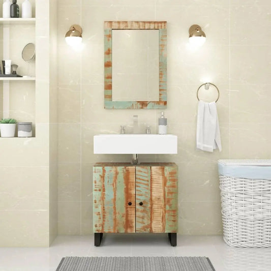 Rustic Reclaimed Wood Bathroom Vanity Cabinet And Mirror