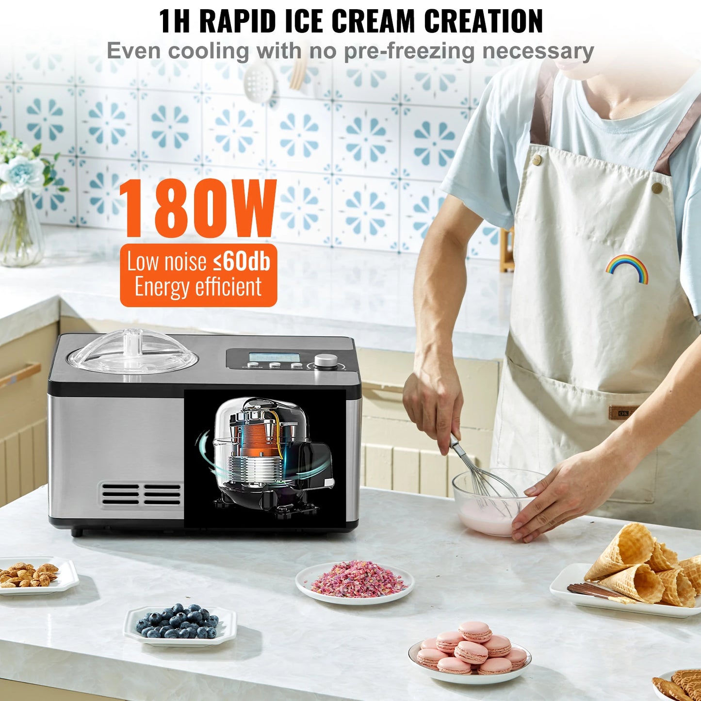 SucceBuy Automatic Ice Cream Maker With Built In Compressor