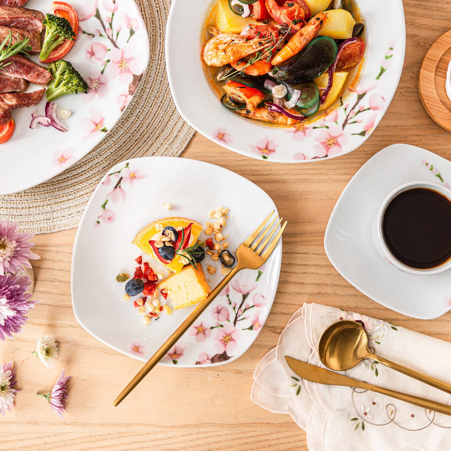 MALACASA Annie Porcelain Dinner Set Floral Ceramic Dinnerware
