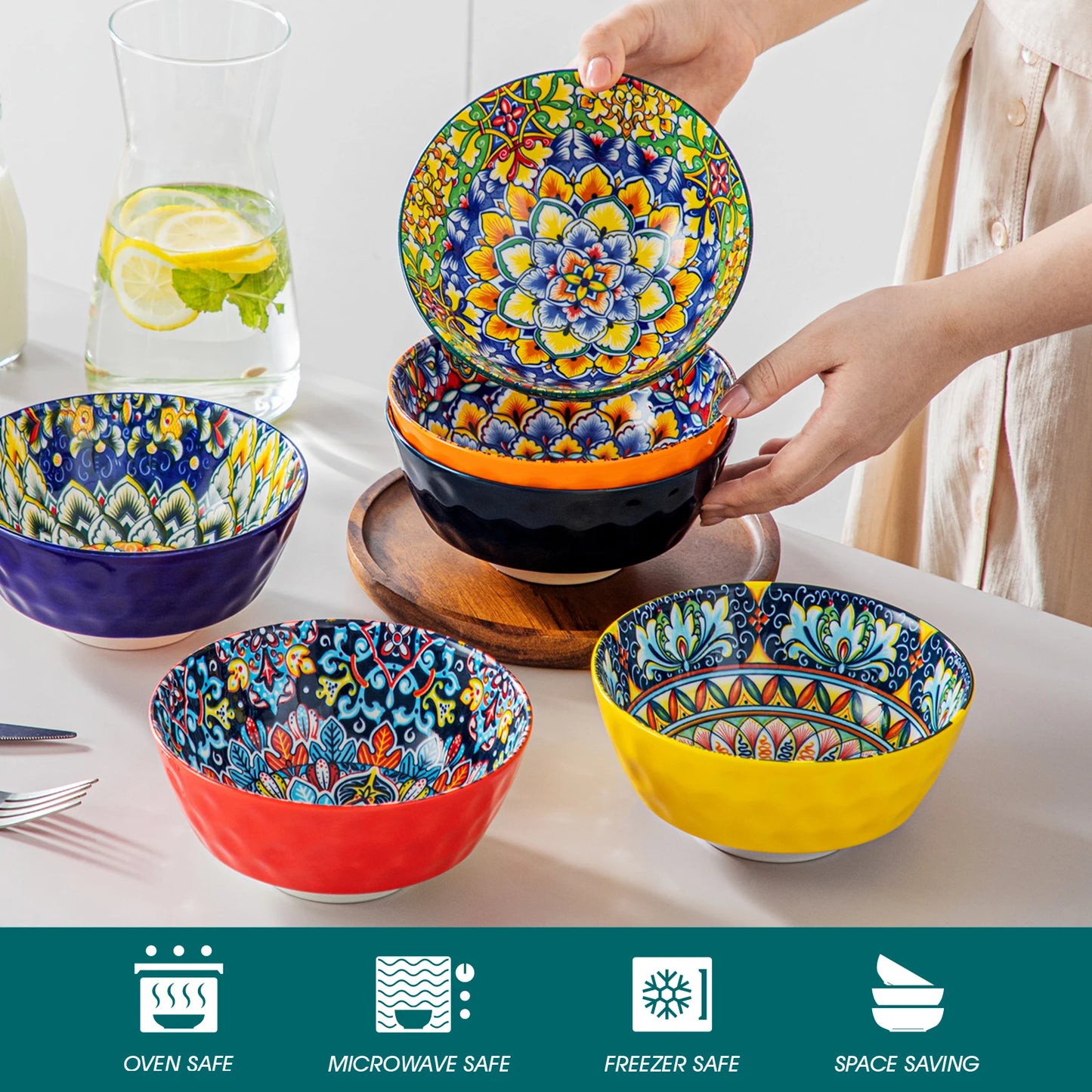 MALACASA Ceramic Soup Bowls Set 6 Piece Dishwasher Safe