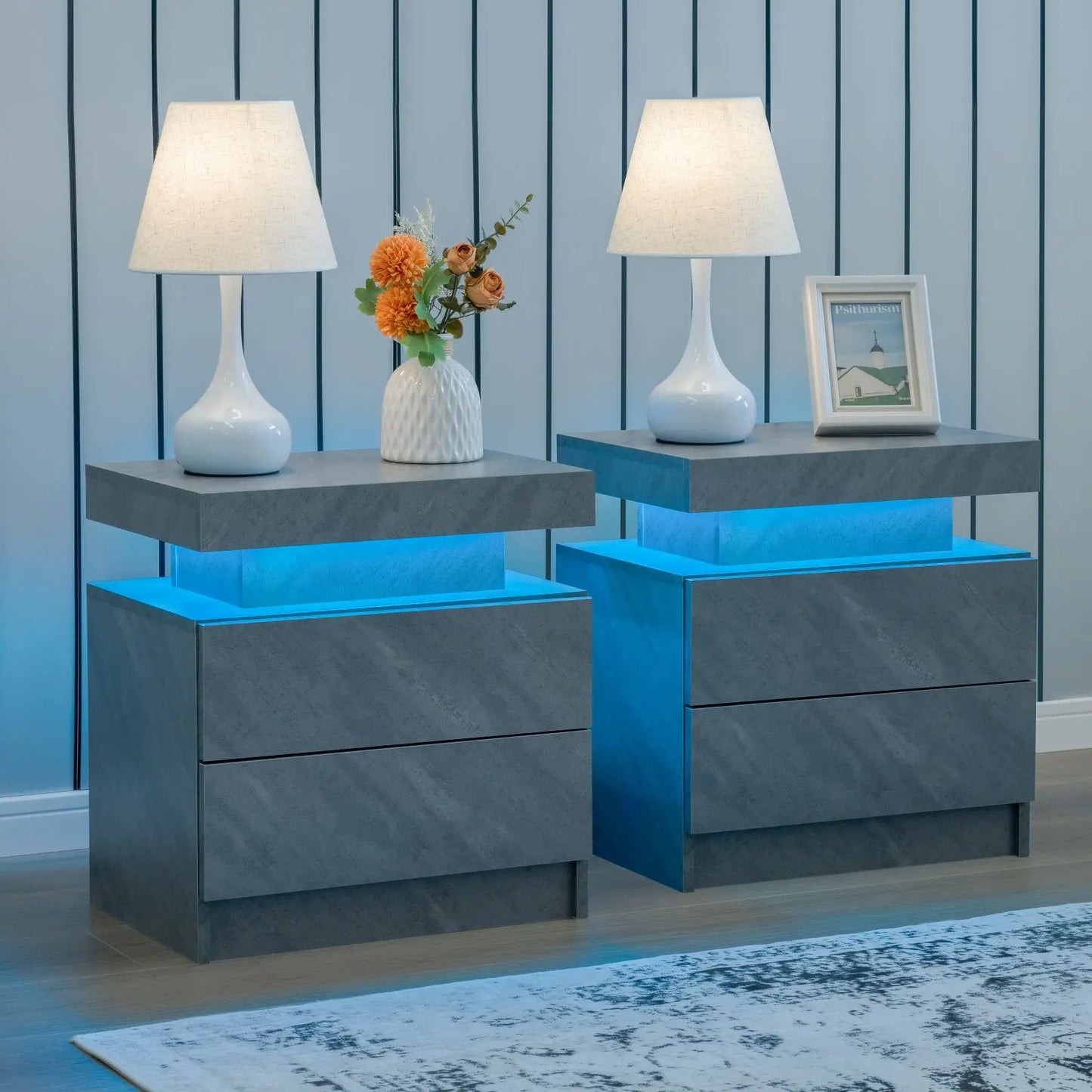 Cubehom LED Nightstand Set 2 Drawers Bedside Table