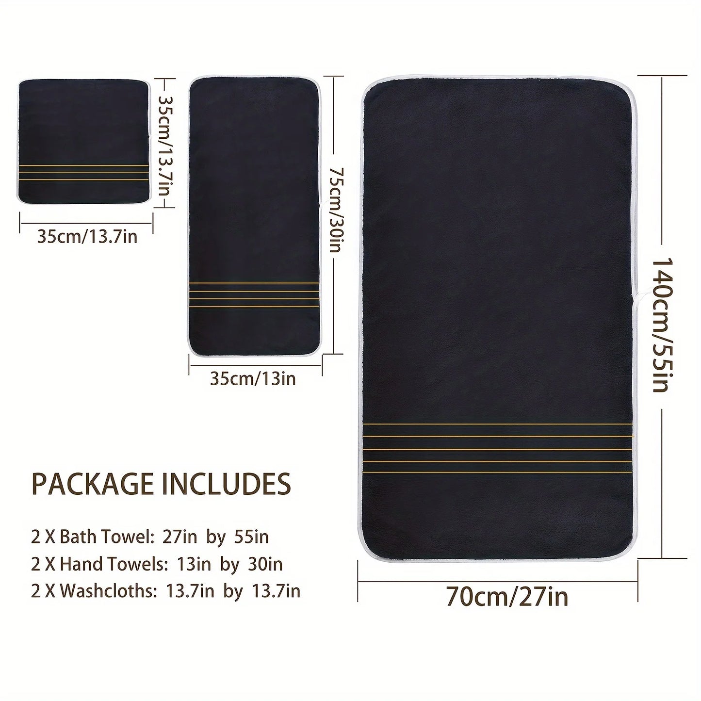 6 Piece Bath Towel Set Polyester Towels Soft Absorbent