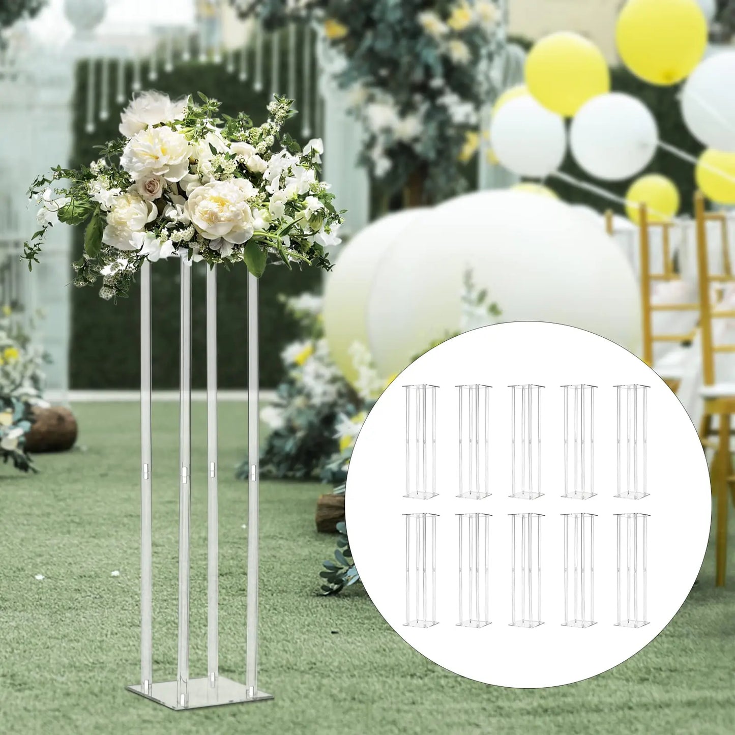 Acrylic Vase Column Stand Set 10 Pieces For Wedding Centerpieces