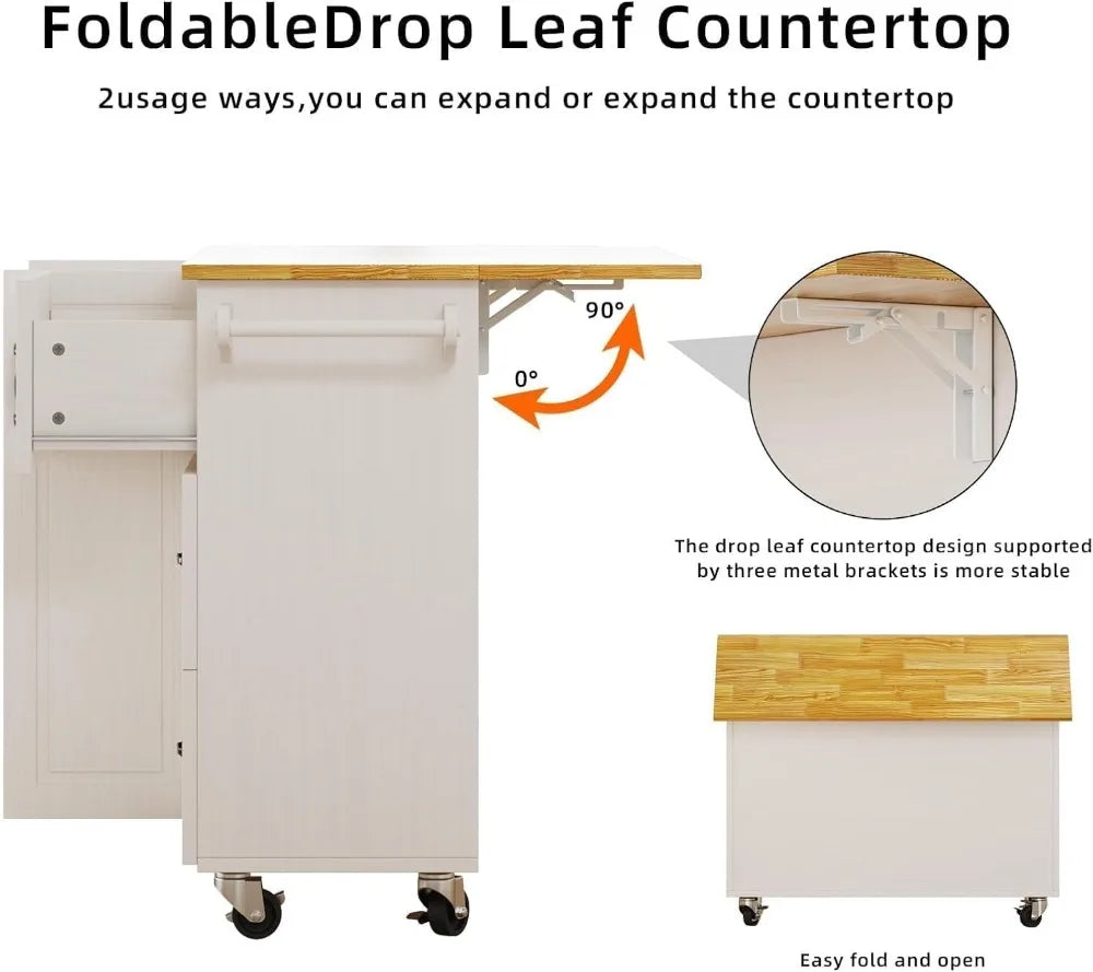 Rolling Kitchen Island With Storage Spice Rack And Towel Rack