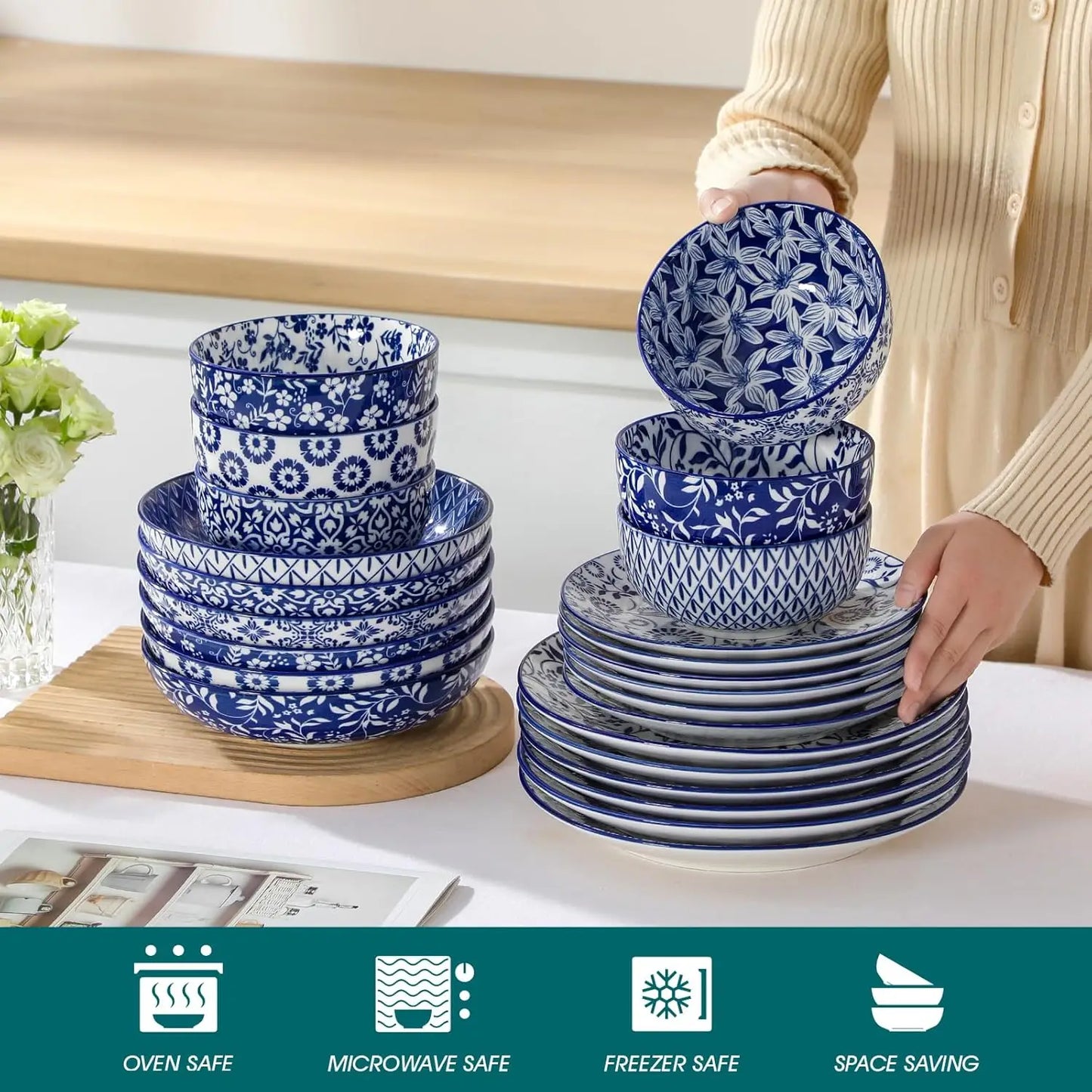 Porcelain 24 Piece Dinnerware Set For 6 Microwave And Dishwasher Safe