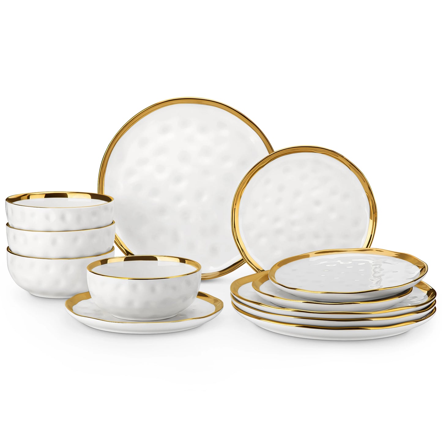 Malacasa Porcelain Ceramic Dinnerware Set White Gold Rim