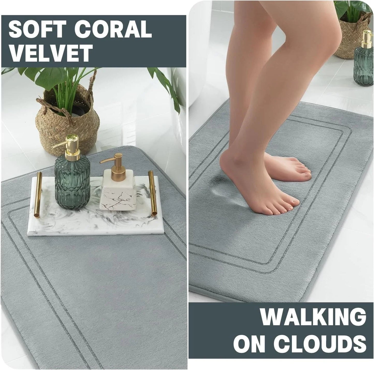 NONECN 3 Piece Absorbent Bath Mats Non Slip Memory Foam