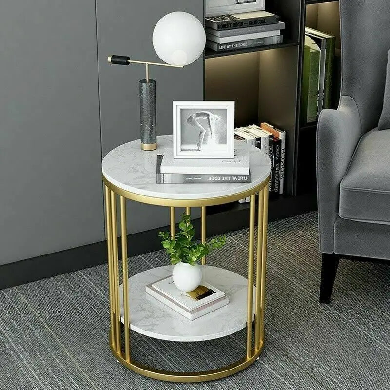 Wisfor Two Tier Round Marble Side Table Living Room Decor