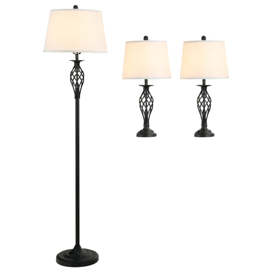HOMCOM 3 Piece Floor And Table Lamp Set With MetalPole