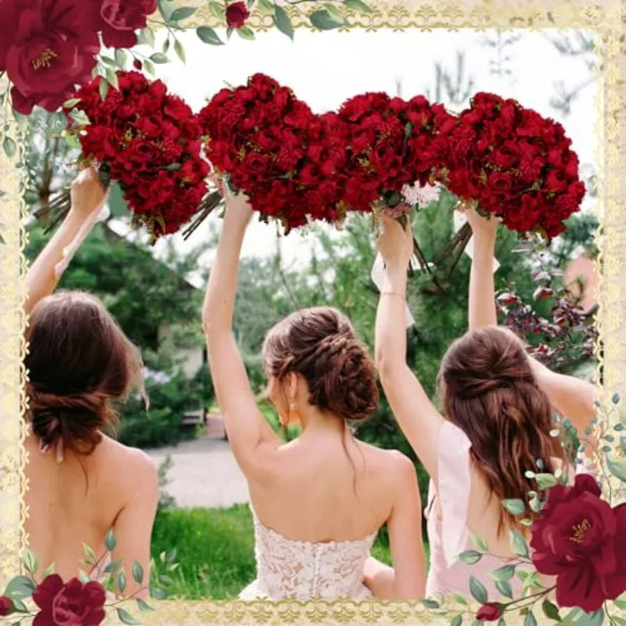 12 Bundles Artificial Roses Bouquets Silk Flowers for Wedding Decor