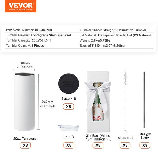 SucceBuy Straight Sublimation Tumblers Stainless Steel Bulk Cups