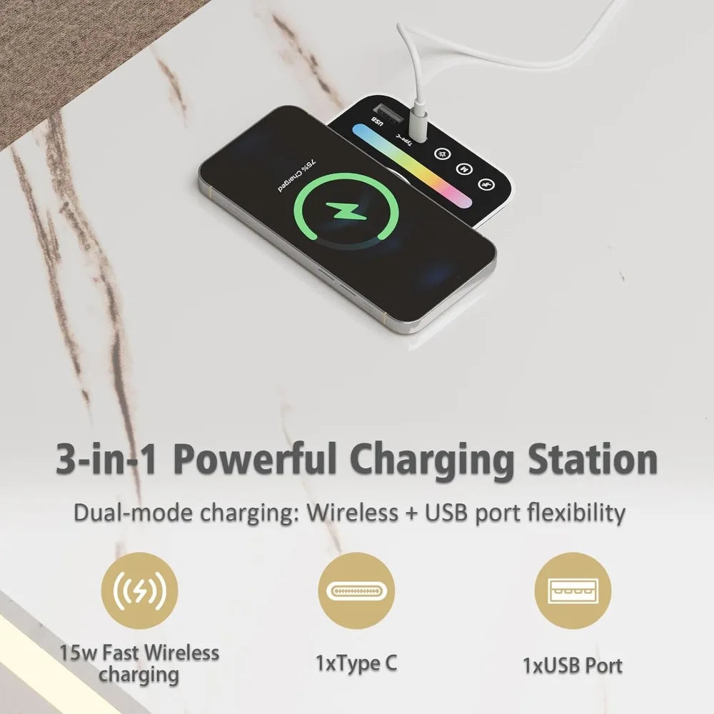 Smart LED Coffee Table With Wireless Charging And Storage