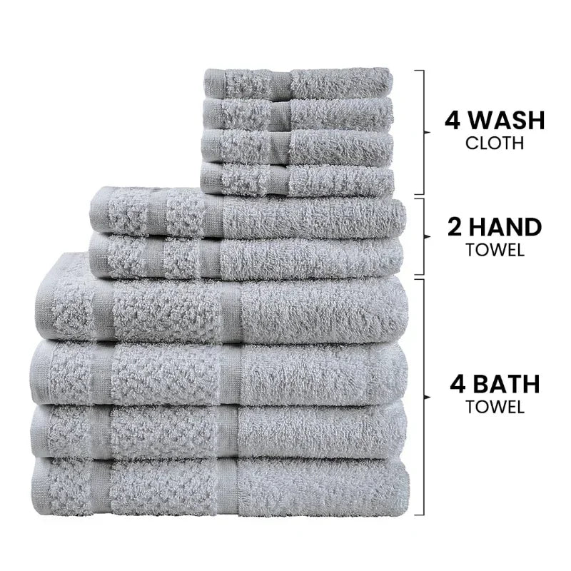 10 Piece Cotton Towel Set With Quick Dry And Durability