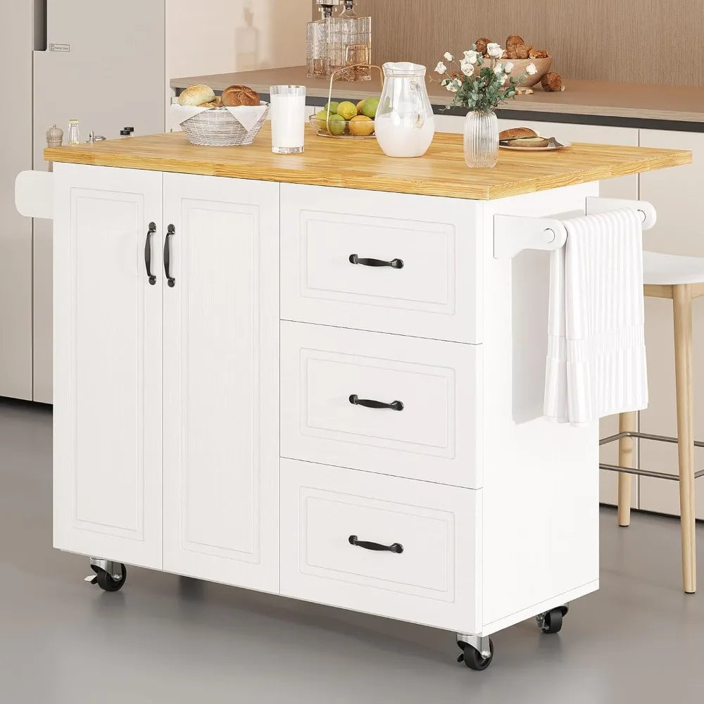 Rolling Kitchen Island With Storage Spice Rack And Towel Rack