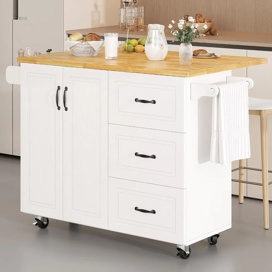 Rolling Kitchen Island With Storage Spice Rack And Towel Rack