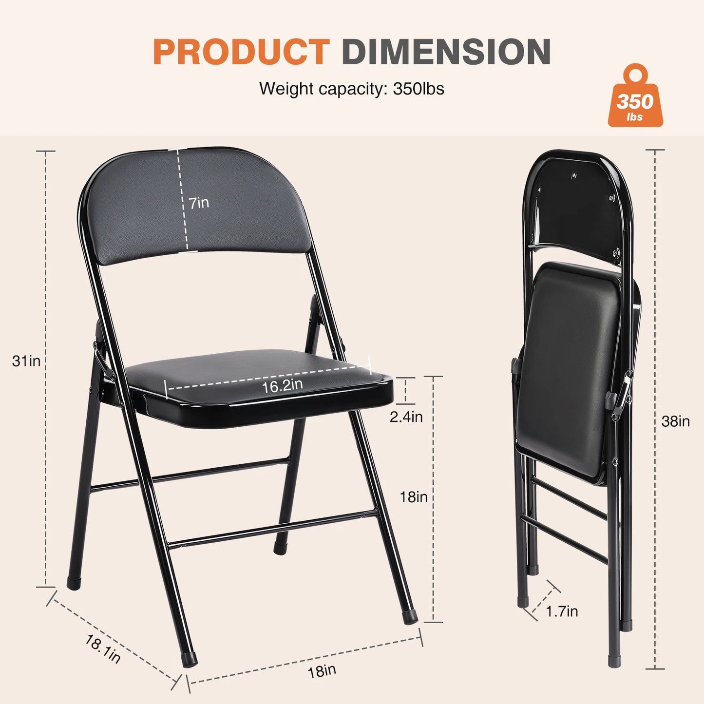 JHK Padded Folding Chair 4 Pack Faux Leather Sturdy Metal