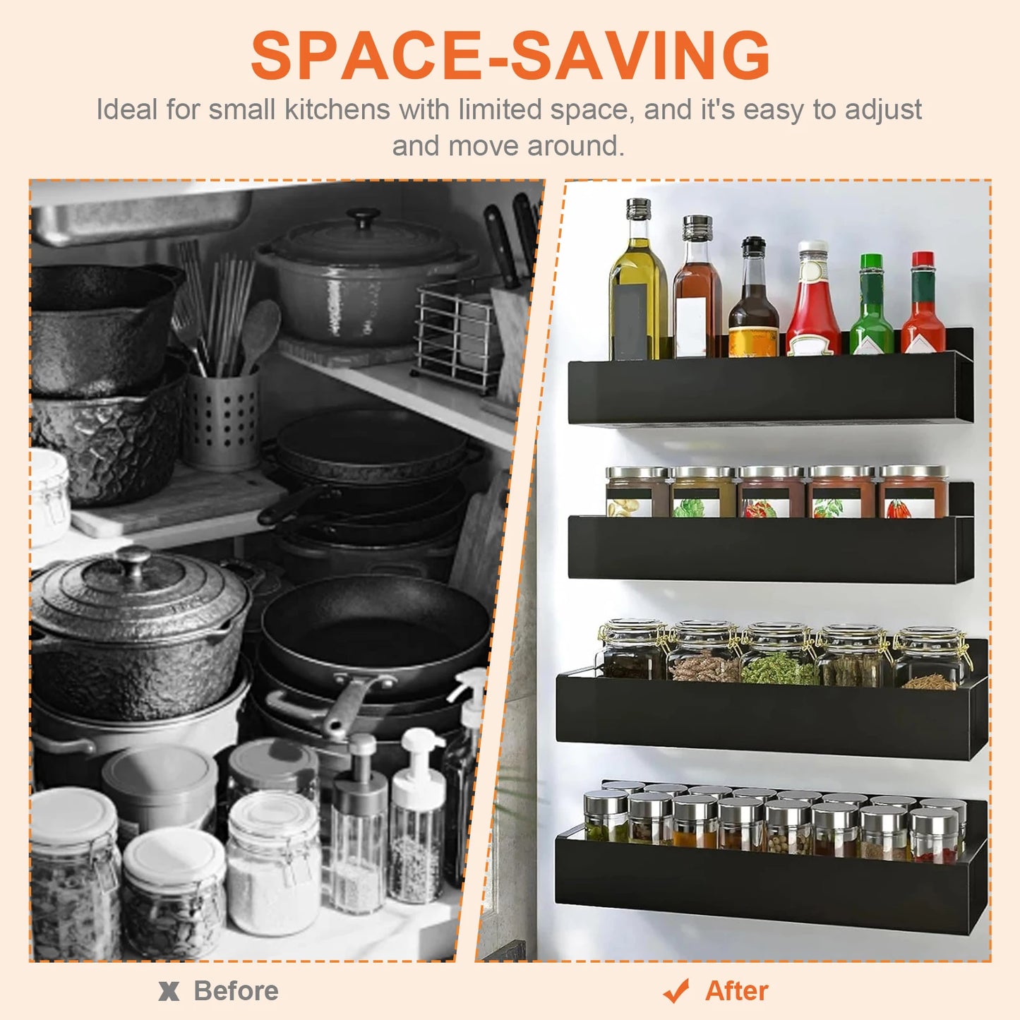 4 Pack Metal Magnetic Spice Storage Rack Kicthen Fridge Organizer Spice Jars Rack for Refrigerator Home Kitchen Bathroom Shelves