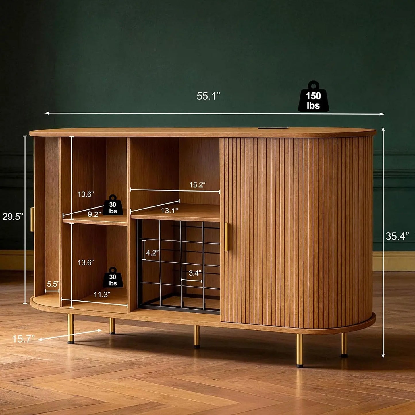 Fluted Wine Bar Cabinet With Storage And Wine Rack
