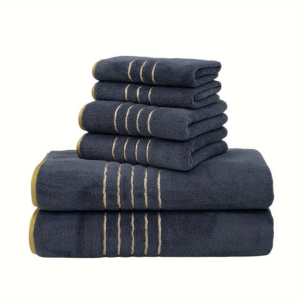 6 Piece Bath Towel Set Polyester Towels Soft Absorbent
