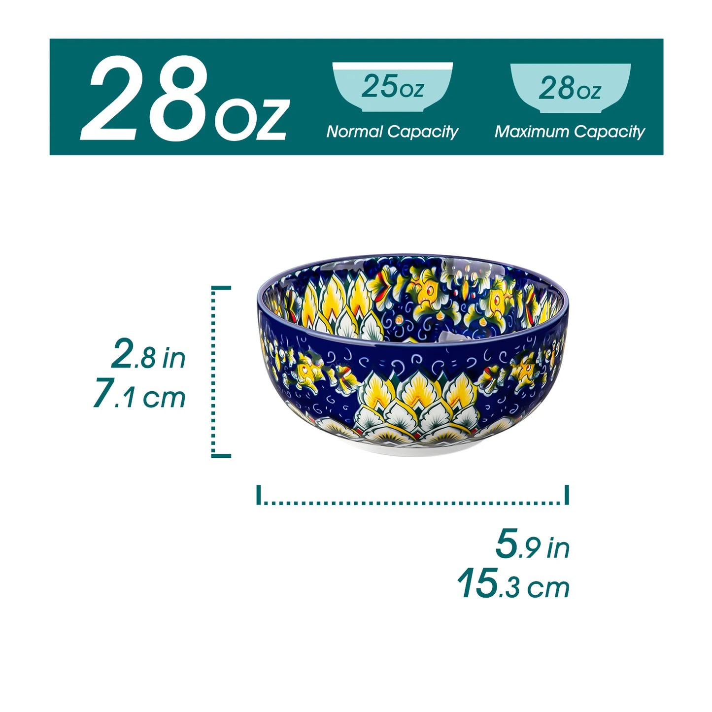 Malacasa Ceramic Cereal Bowls Set For Salad Pasta Rice