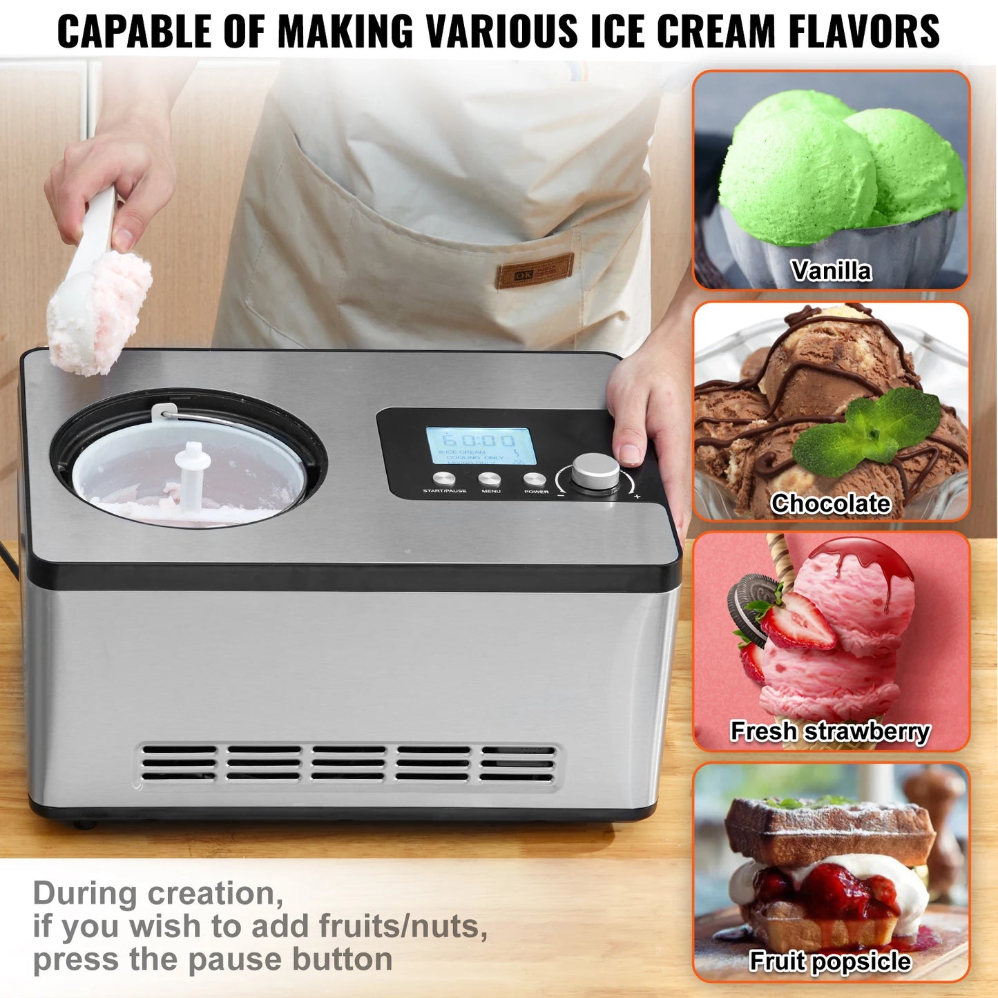 SucceBuy Automatic Ice Cream Maker With Built In Compressor