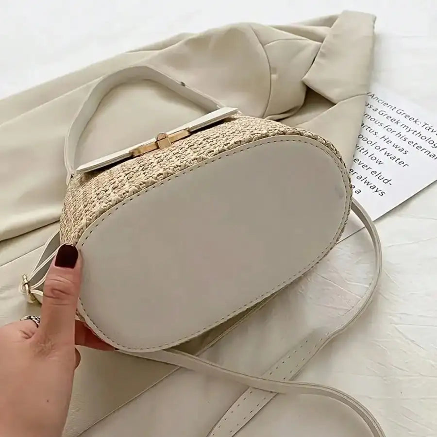 Woven Beach Crossbody Bag With Adjustable Strap And Gold Lock