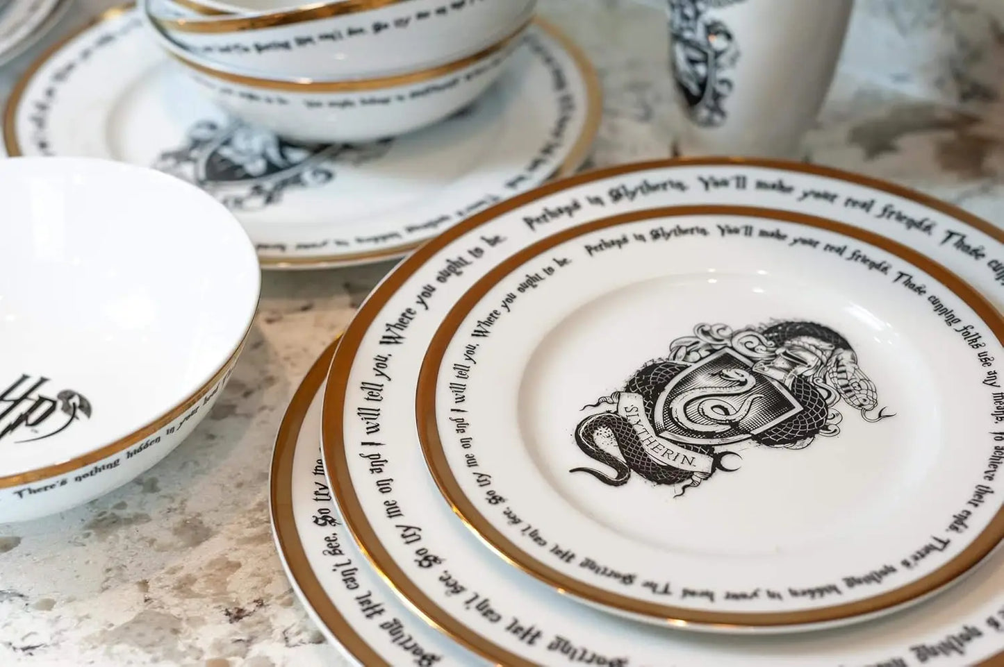Harry Potter Hogwarts House Logos 16 Piece Dinnerware Set Ceramic