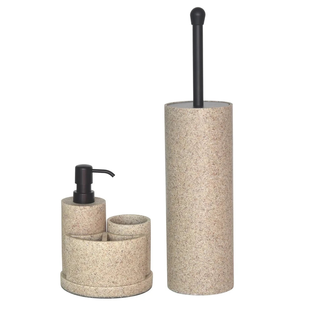 Sandstone 3 Piece Bath Accessory Set Soap Pump Holder