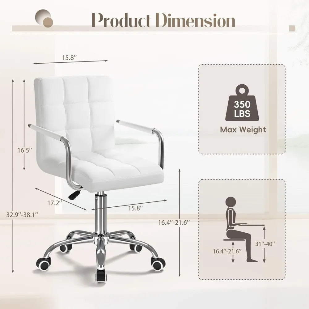 Mid-Back Office Task Chair Ribbed PU Leather Ergonomic