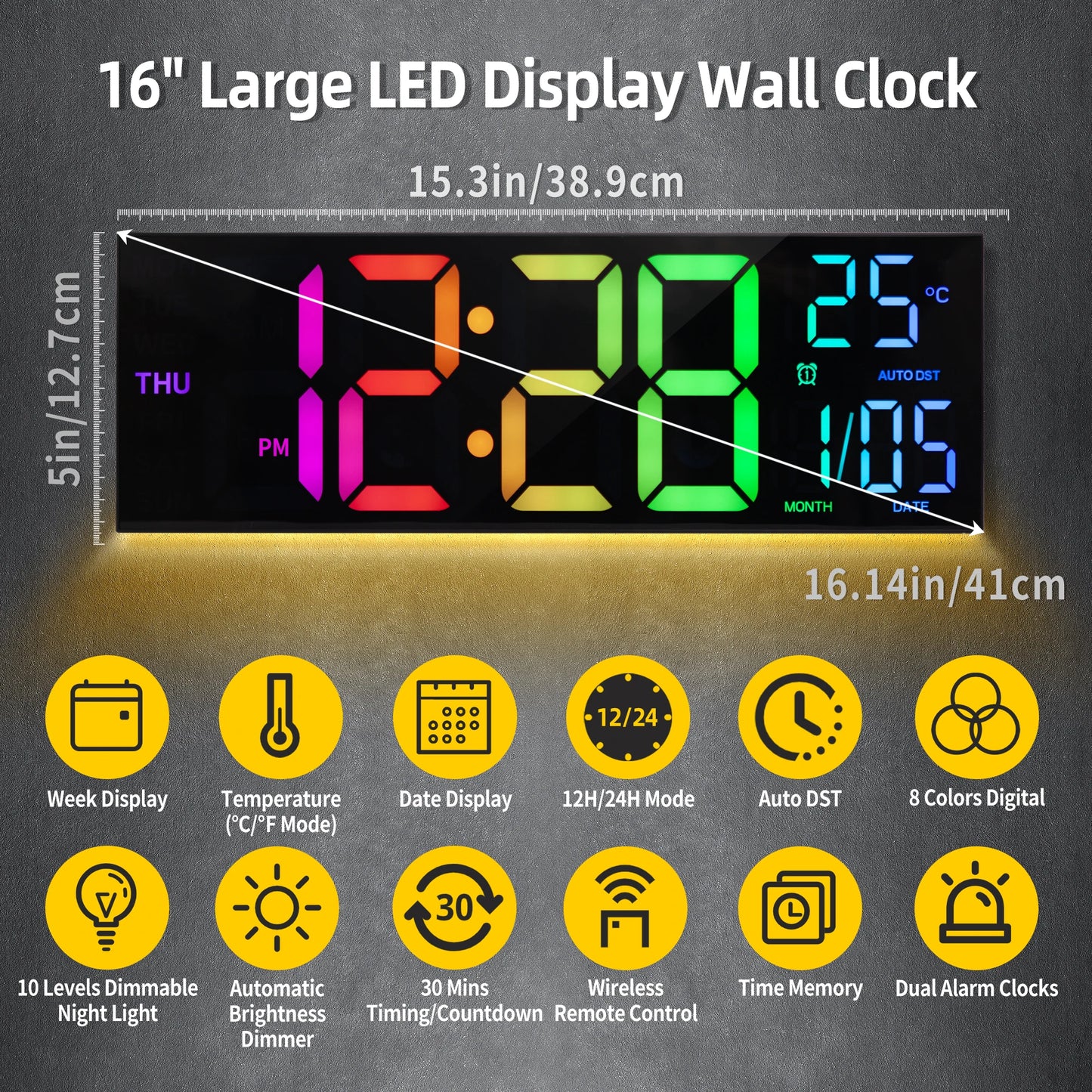 Digital Wall Clock With LED Display Remote Alarm Temperature