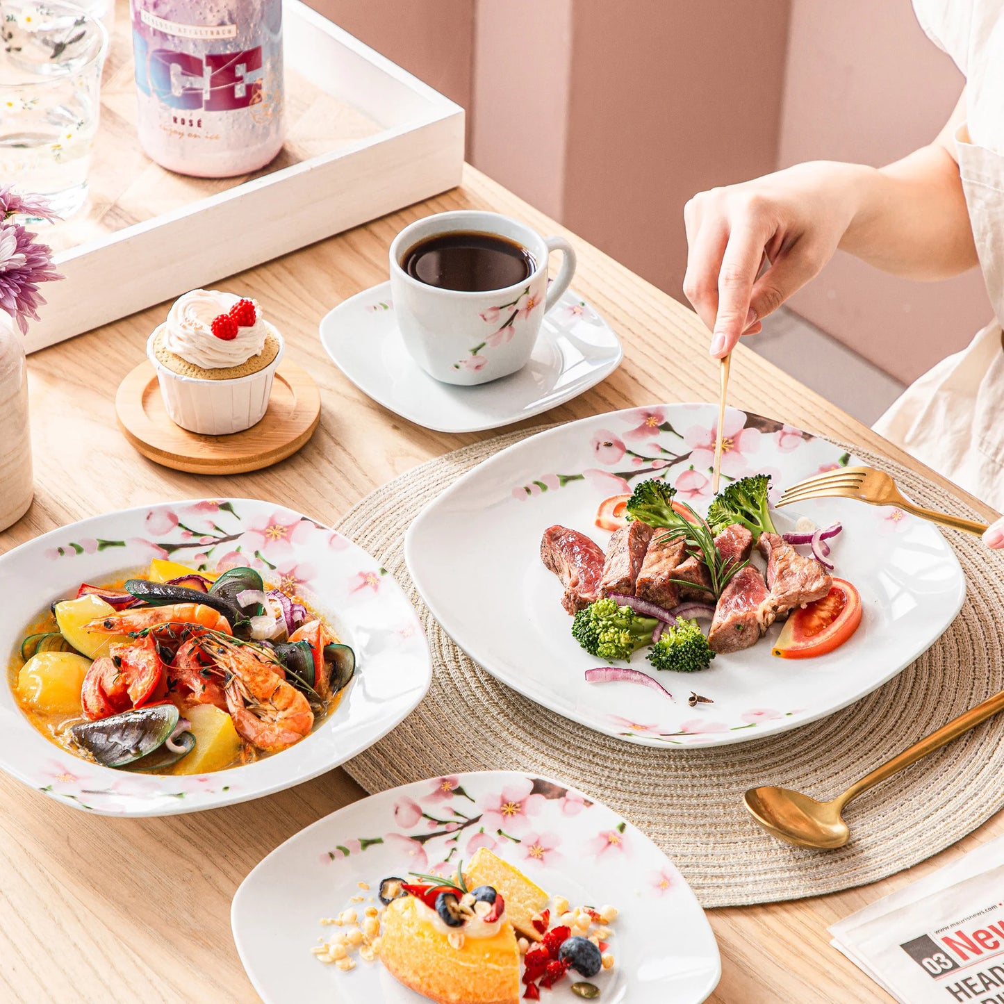 MALACASA Annie Porcelain Dinner Set Floral Ceramic Dinnerware