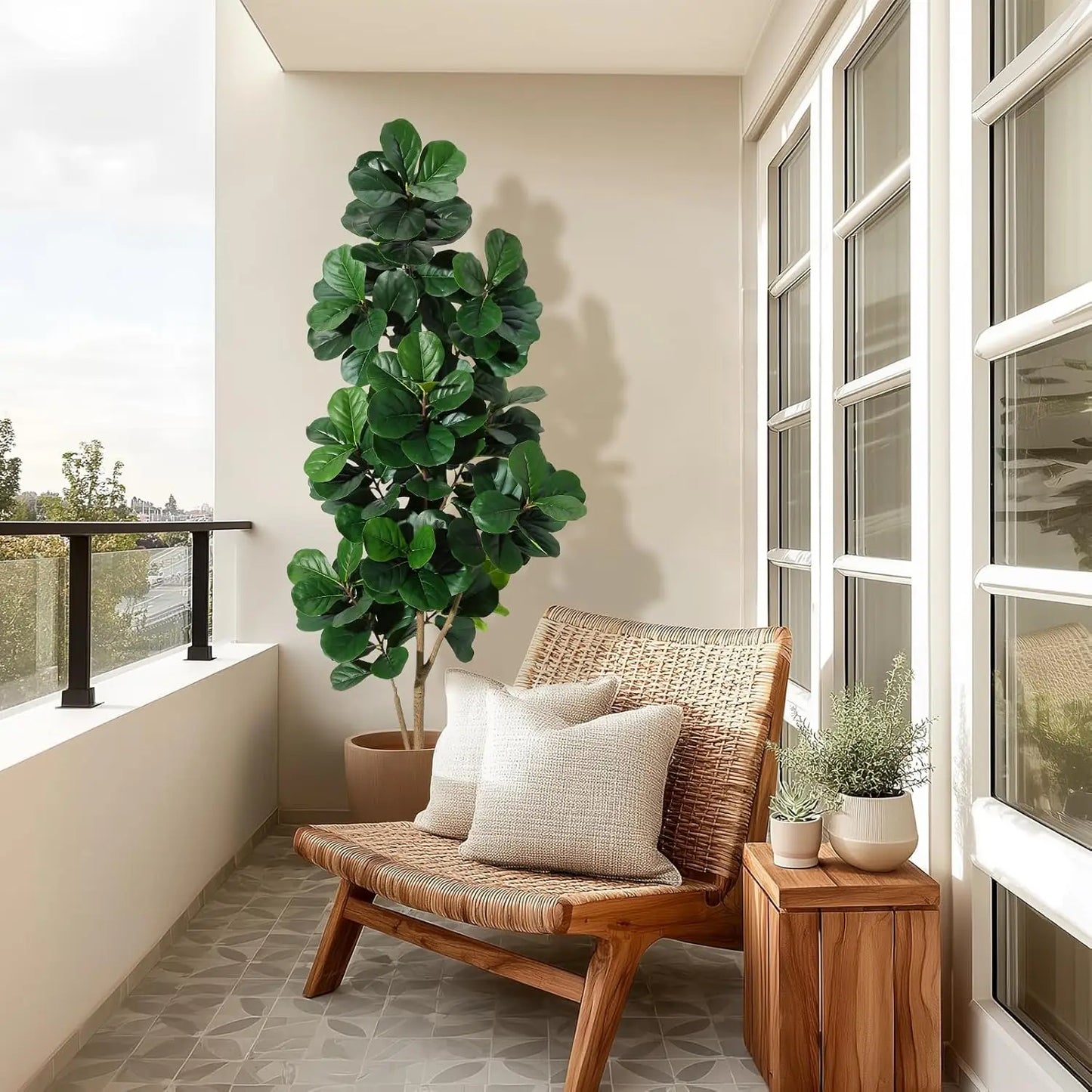 HiMIS Fiddle Leaf Fig Tree Artificial Lyrata Planter Pot