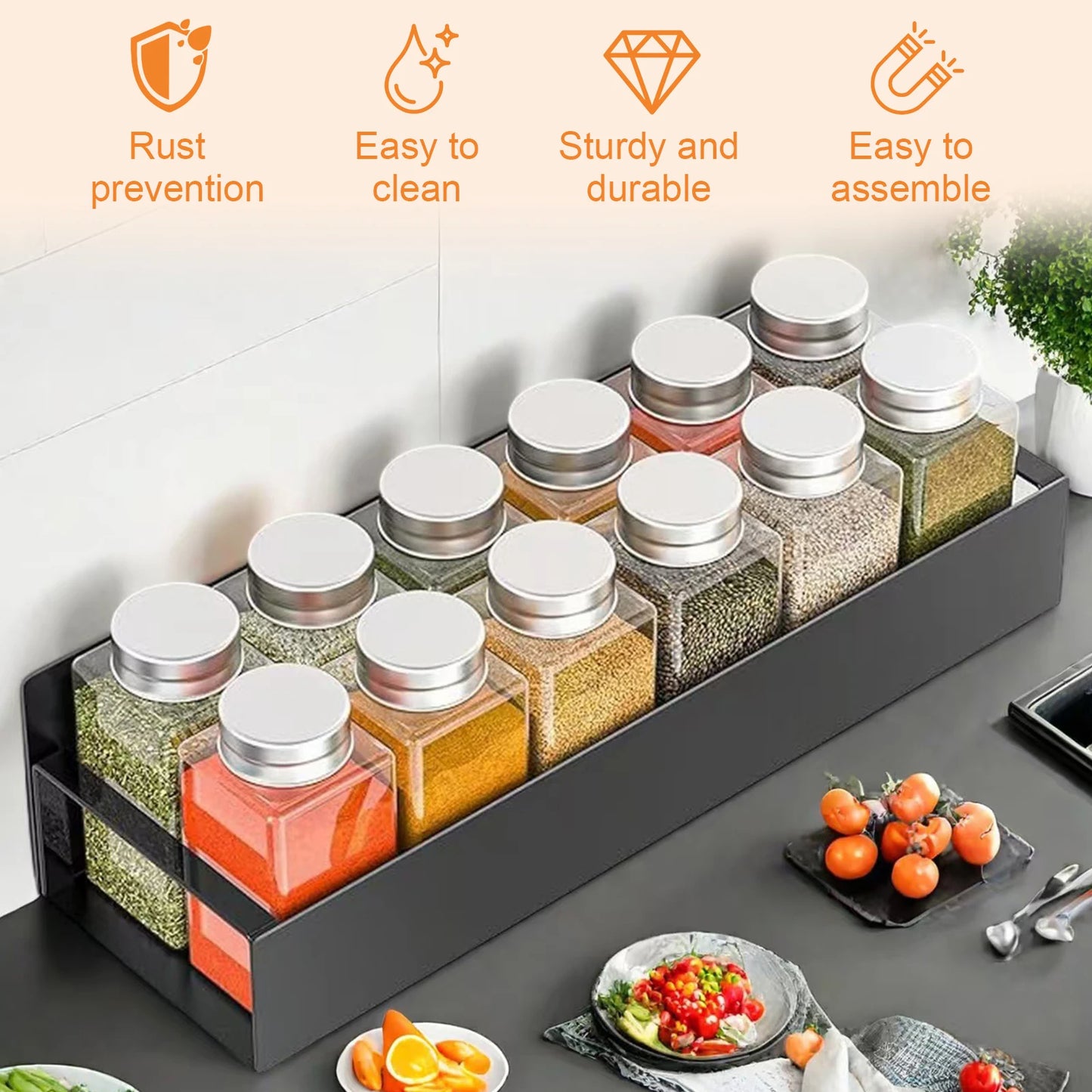 4 Pack Metal Magnetic Spice Storage Rack Kicthen Fridge Organizer Spice Jars Rack for Refrigerator Home Kitchen Bathroom Shelves