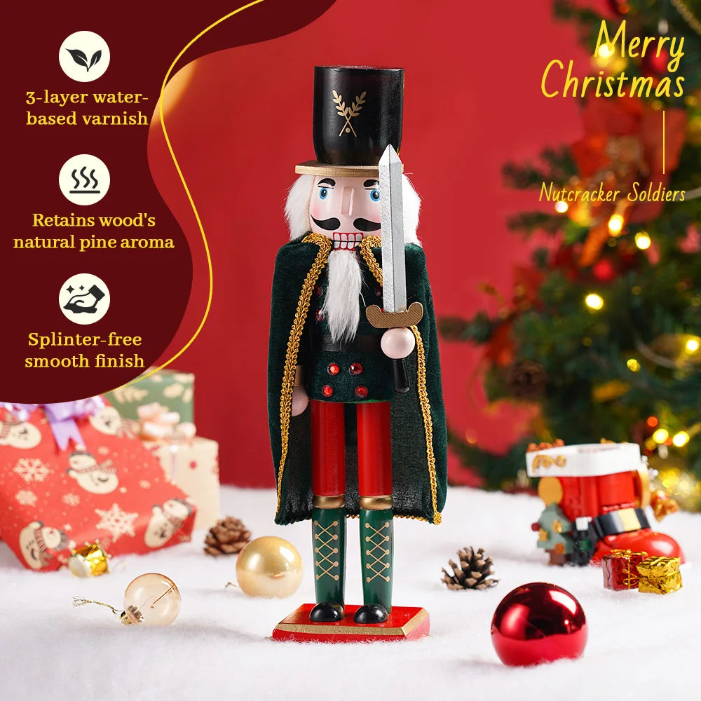 Majestic King Nutcracker Soldier With Cloak Festive Wooden Statue