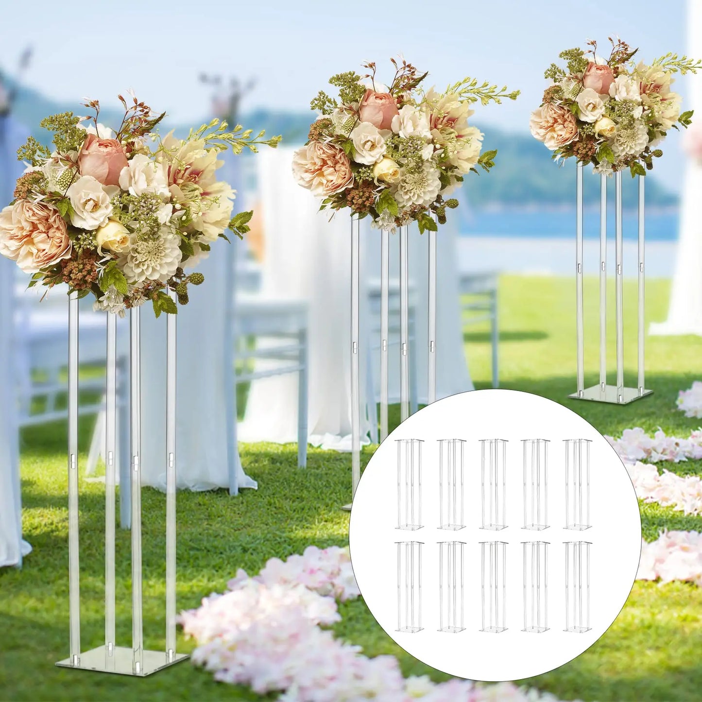 Acrylic Vase Column Stand Set 10 Pieces For Wedding Centerpieces
