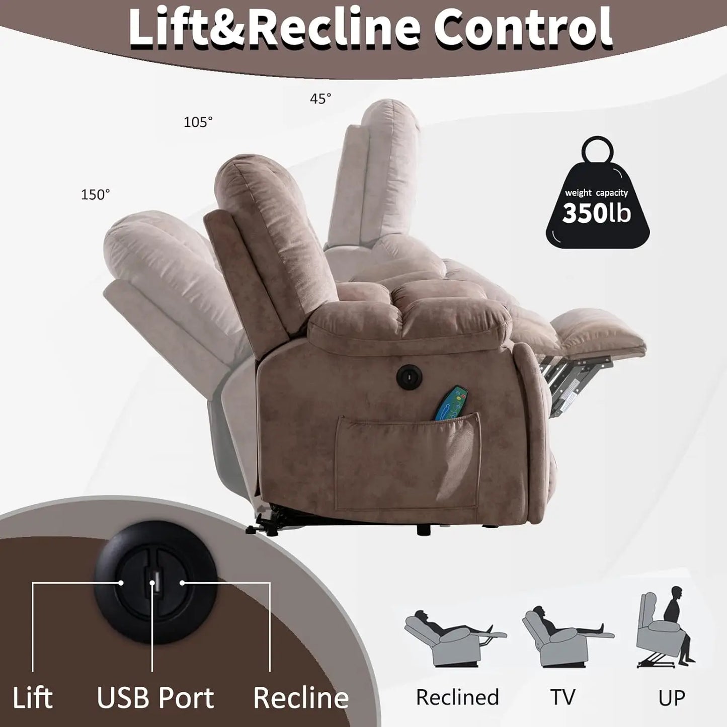 Power Lift Recliner Chair With Massage And Heat For Elderly