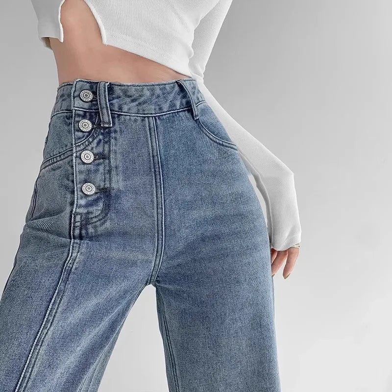 High Waisted Jeans Women Loose Fit Straight Leg Denim Pants