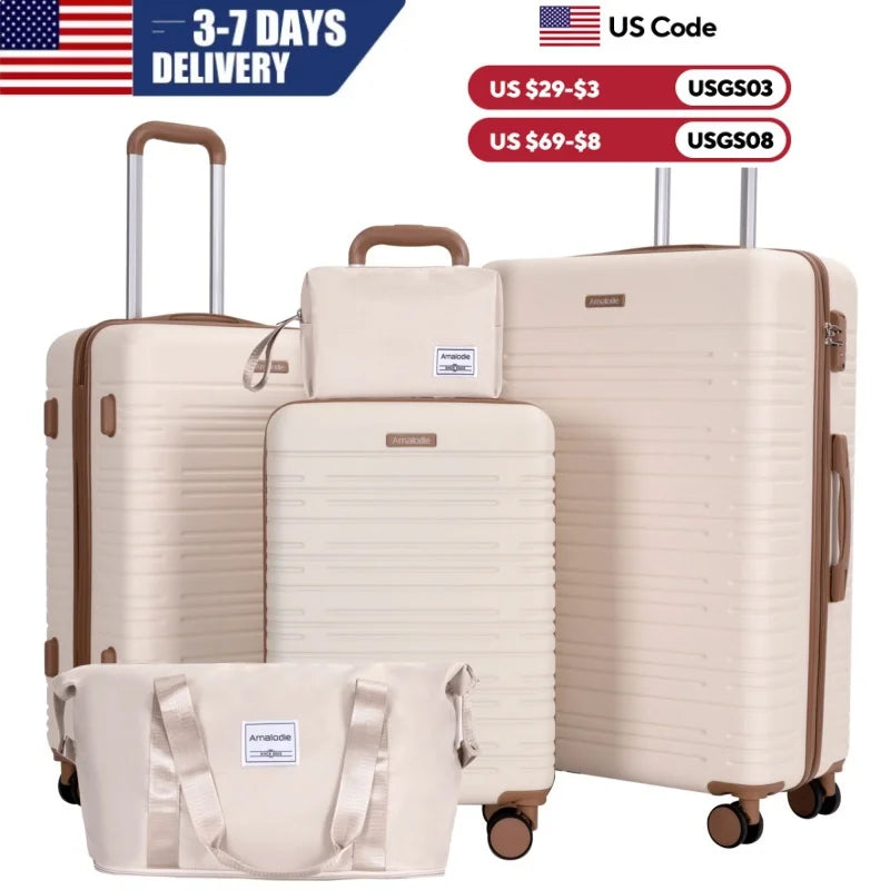 Amalodiecn 3-Piece ABS Luggage Set With Spinner Wheels And TSA Lock