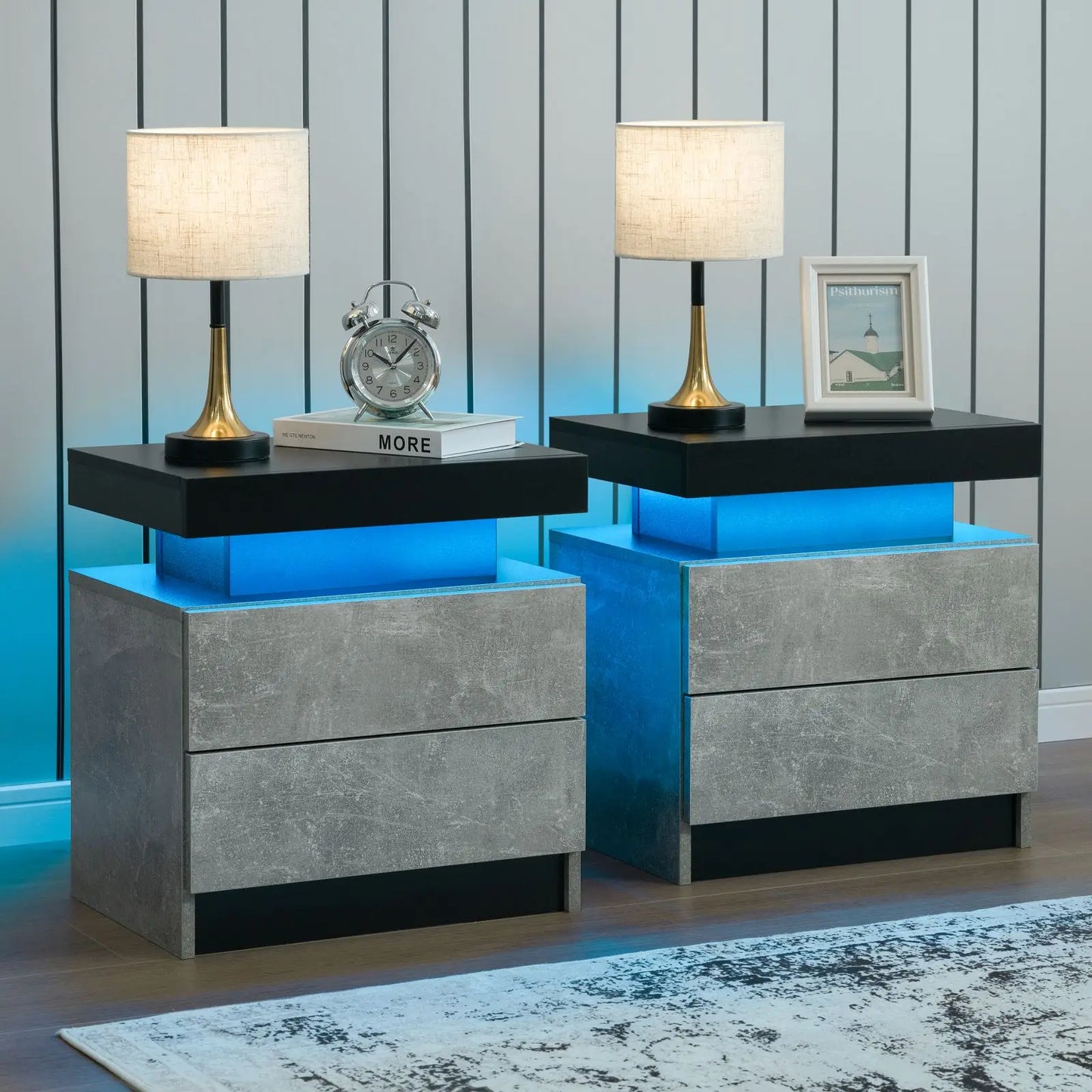 Cubehom LED Nightstand Set 2 Drawers Bedside Table