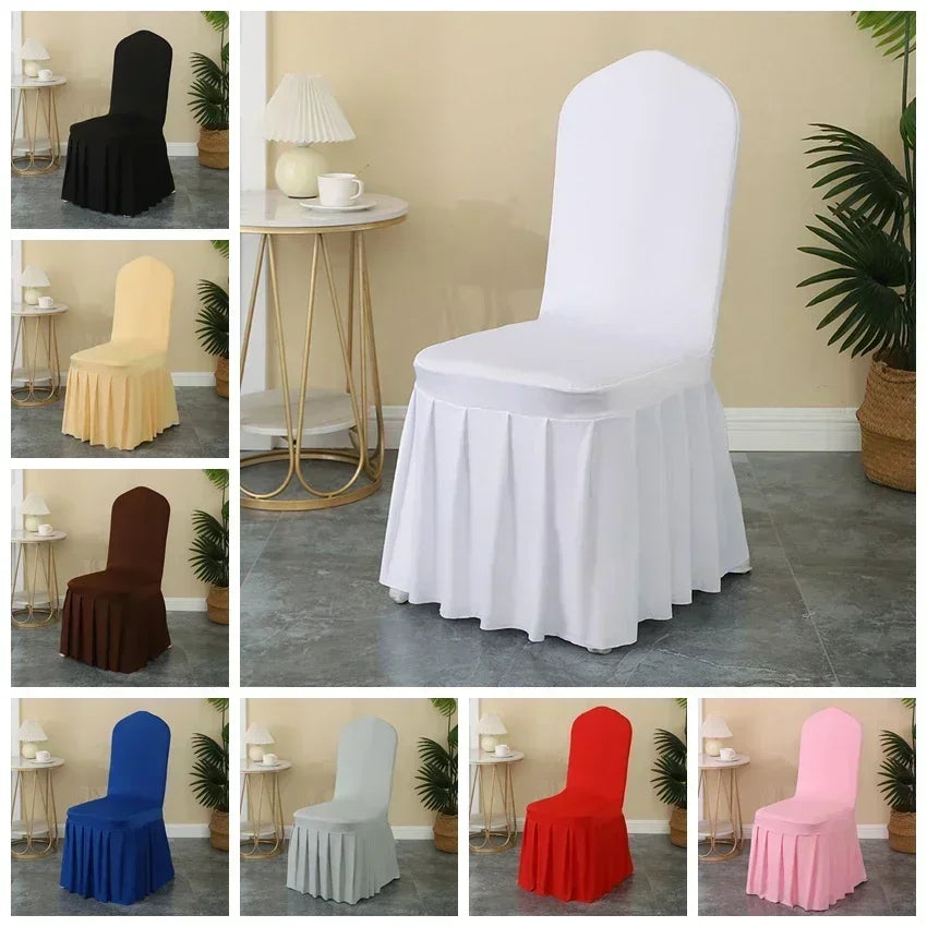 White Chair Covers Pleated Spandex Seat Protectors For Weddings Banquets