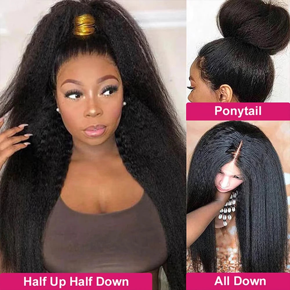 Heyju 360 HD Full Lace Glueless Wig Yaki Straight Lace Front Human Hair